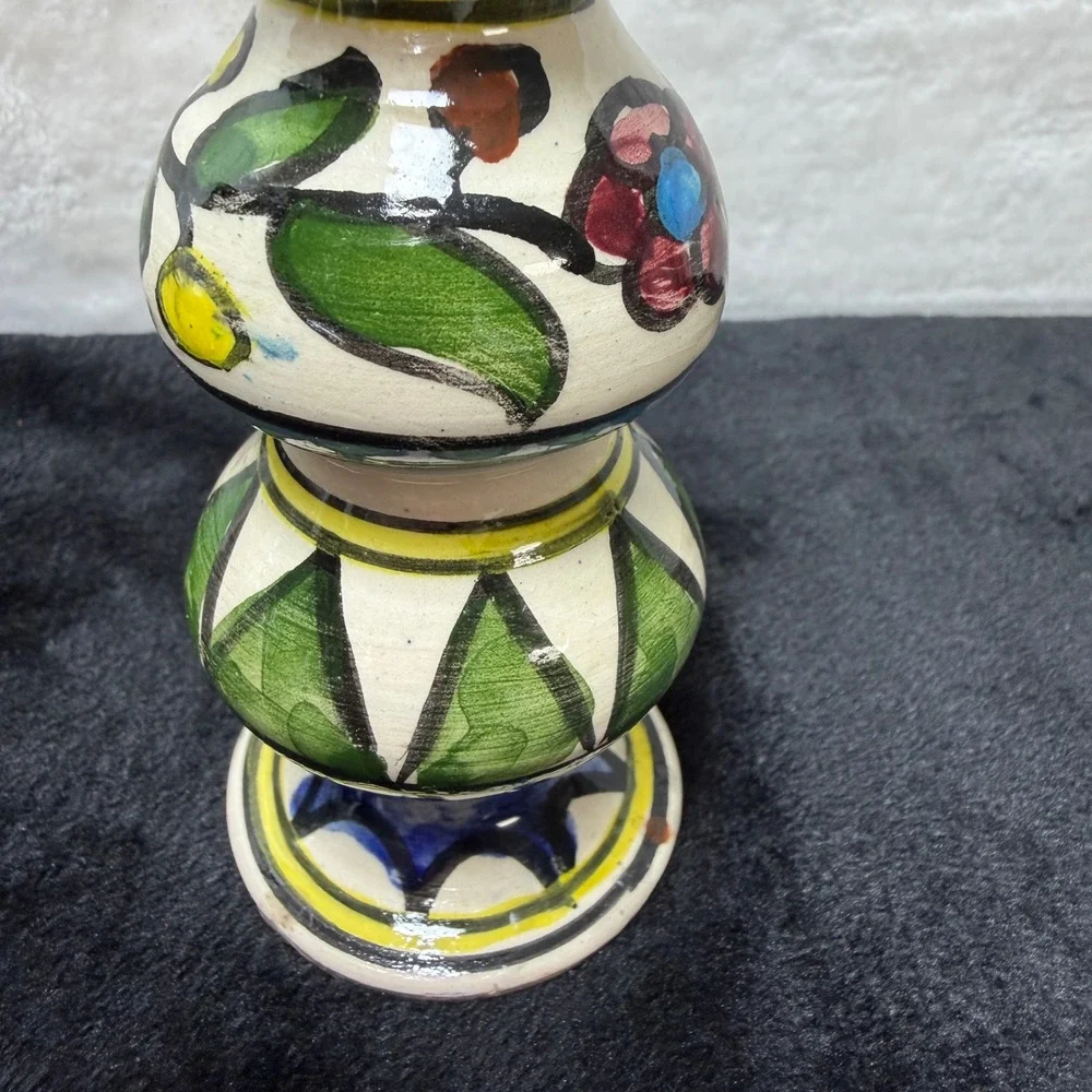 2 Hand Painted Turkish Iznik Style Ceramic Bud Vases Set Floral Red Blue‎ Yellow